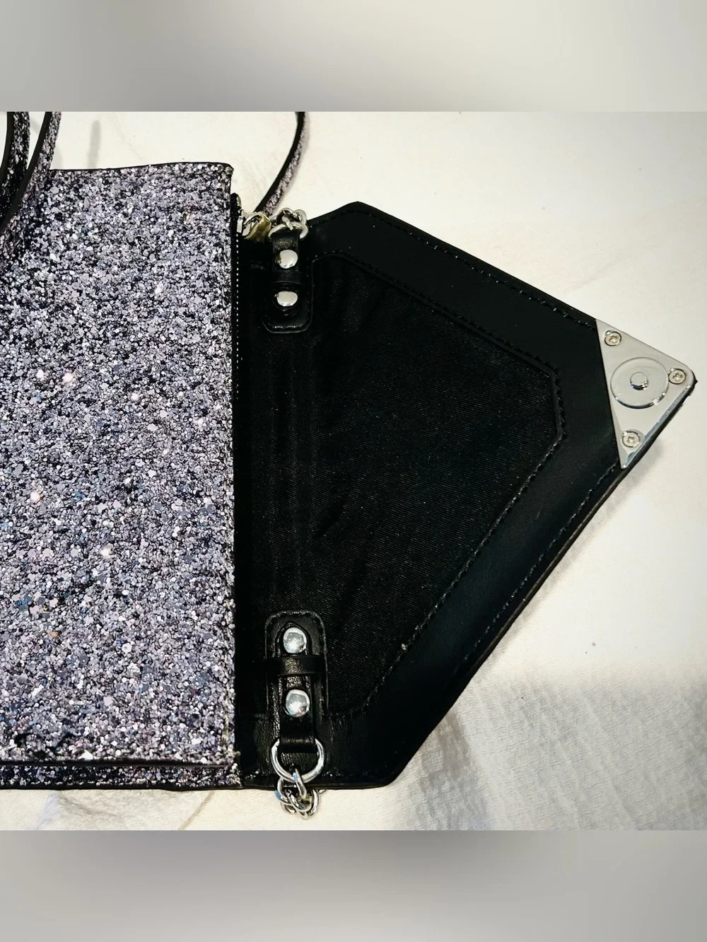 Rebecca Minkoff Leather Fairycore Glitter Leather Crossbody Prom Wedding Clutch